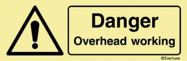 Hazard sign, white vinyl foil, self-adhesive, Symbol „Danger. Overhead working”